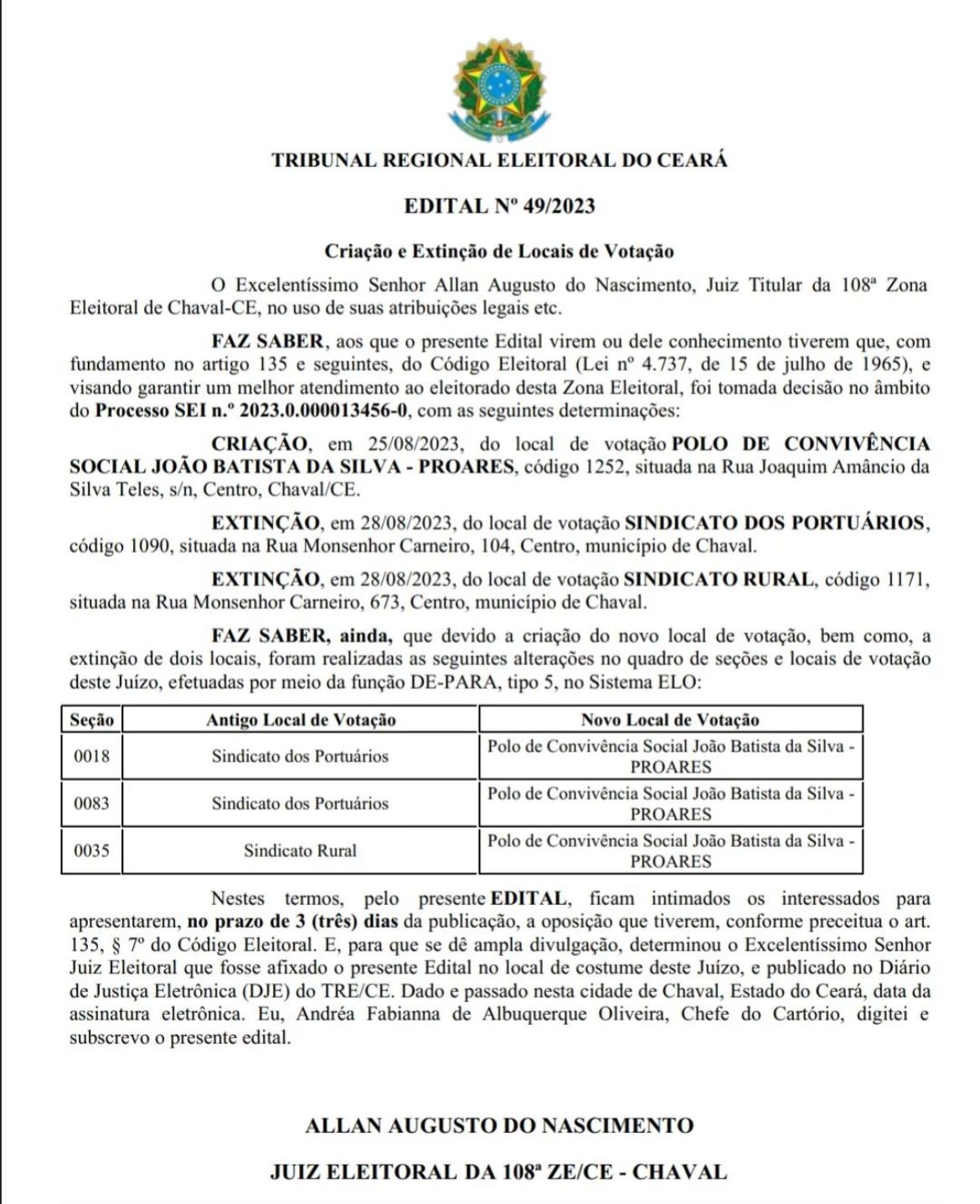 EDITAL Nº 49/2023 – Prefeitura Municipal de Chaval